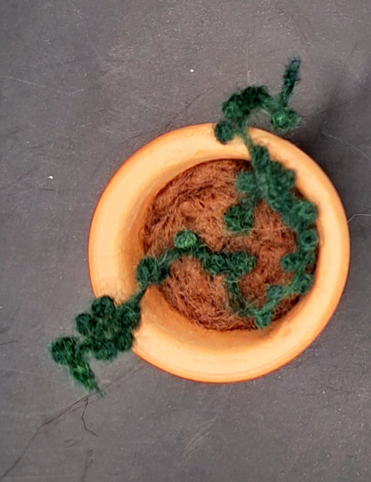 Mini Terracotta Pot with Emerald Green needle felted string of pearls