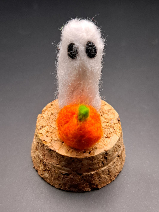 'You're my favorite pumpkin' - Needle felted ghost with pumpkin in bell jar.
