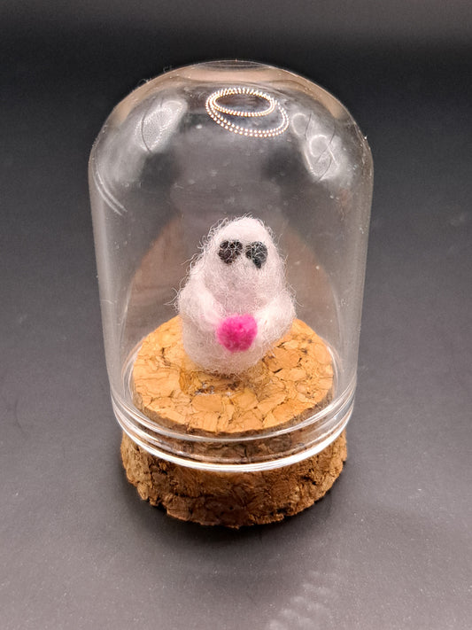 'Have a heart' Needle felted ghost with heart in bell jar