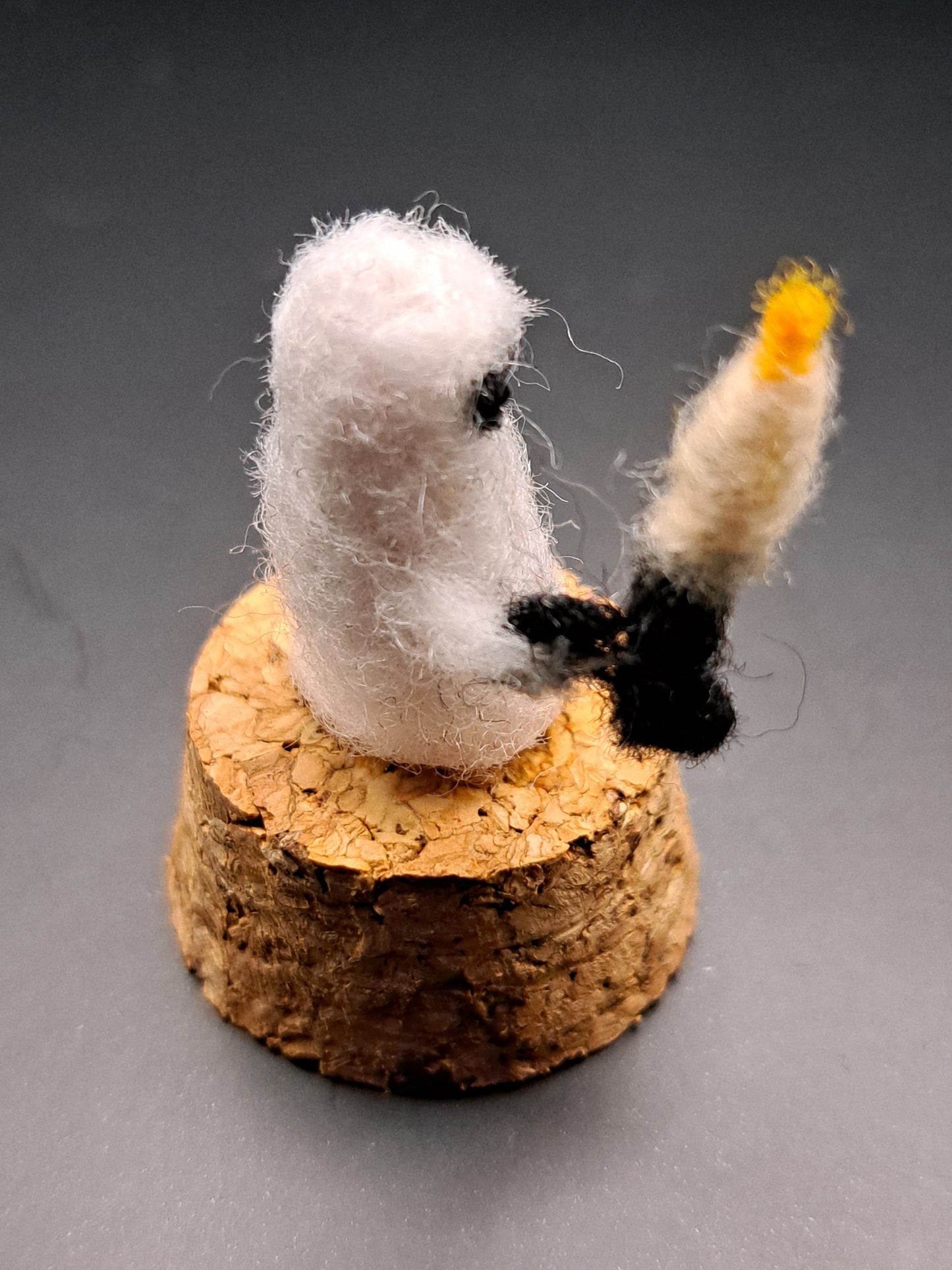 'Are you afraid of the dark' Needle felted ghost holding a candle