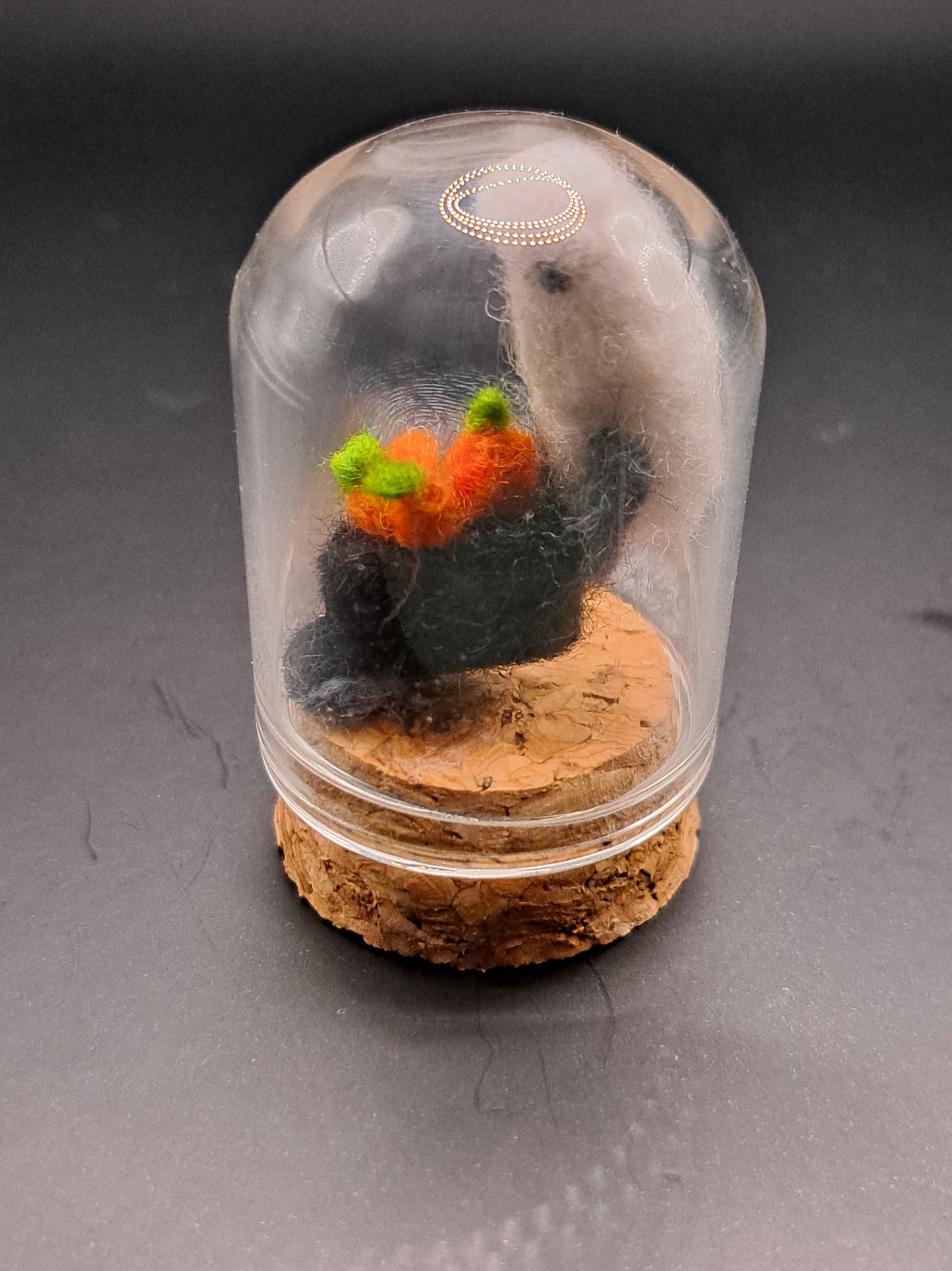 'I pick you' - Needle felted ghost with wheelbarrow in bell jar