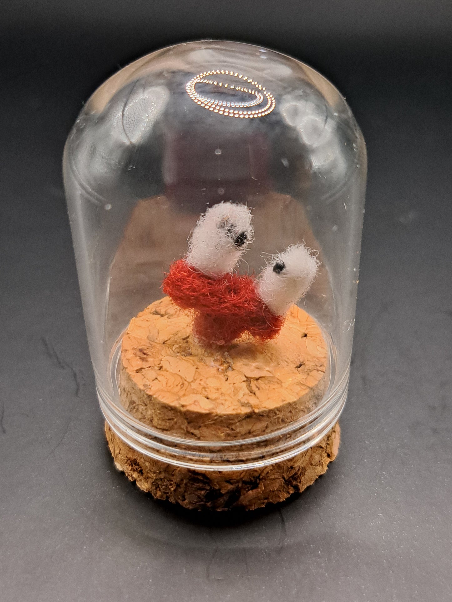 'Seesaw Margery Daw'- Needle felted ghosts on seesaw in bell jar