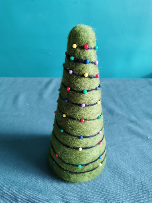Needle felted Christmas tree pincushions