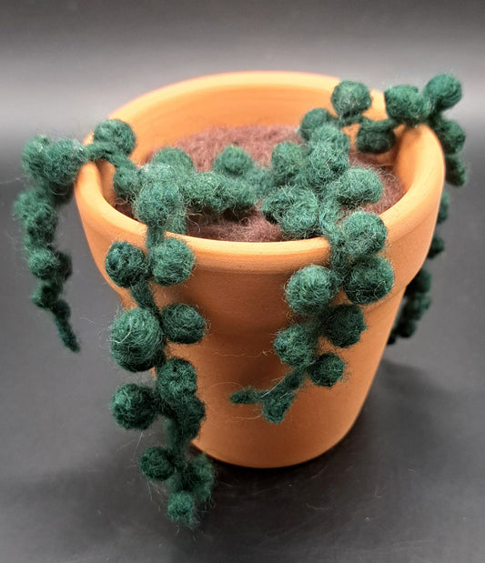 Needle Felted String of Pearls in Terracotta Pot