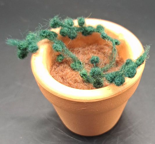 Mini Terracotta Pot with Emerald Green needle felted string of pearls