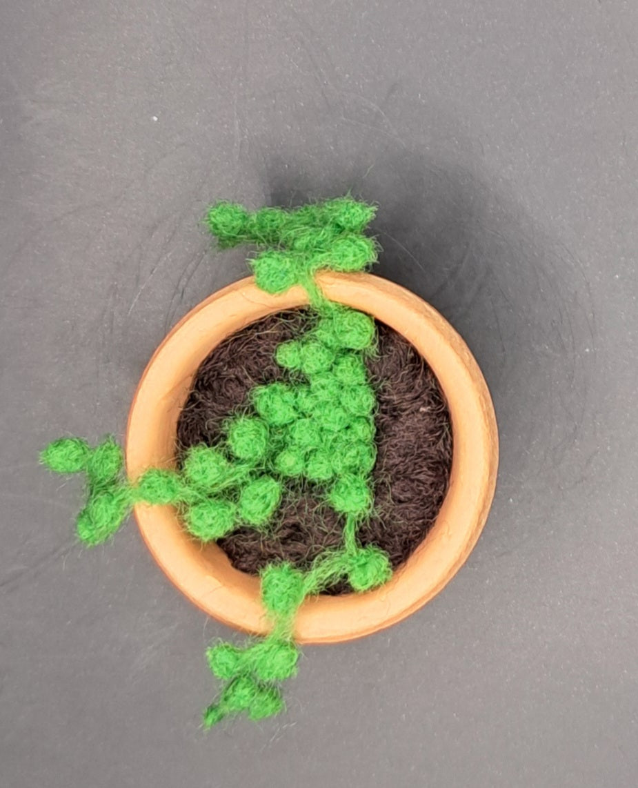 Mini Terracotta Pot with Emerald Green needle felted string of pearls