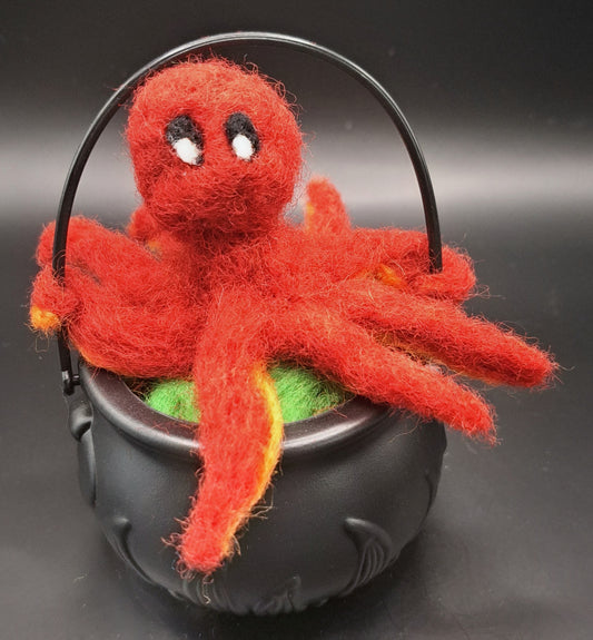 Cauldron with needle felted octopus