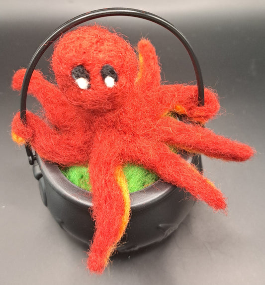 Cauldron with needle felted octopus