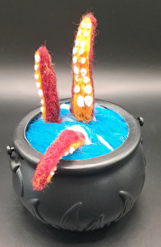 Cauldron with needle felted tentacles