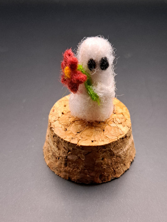 'Pretty Flower' Needle felted ghost holding flower in bell jar