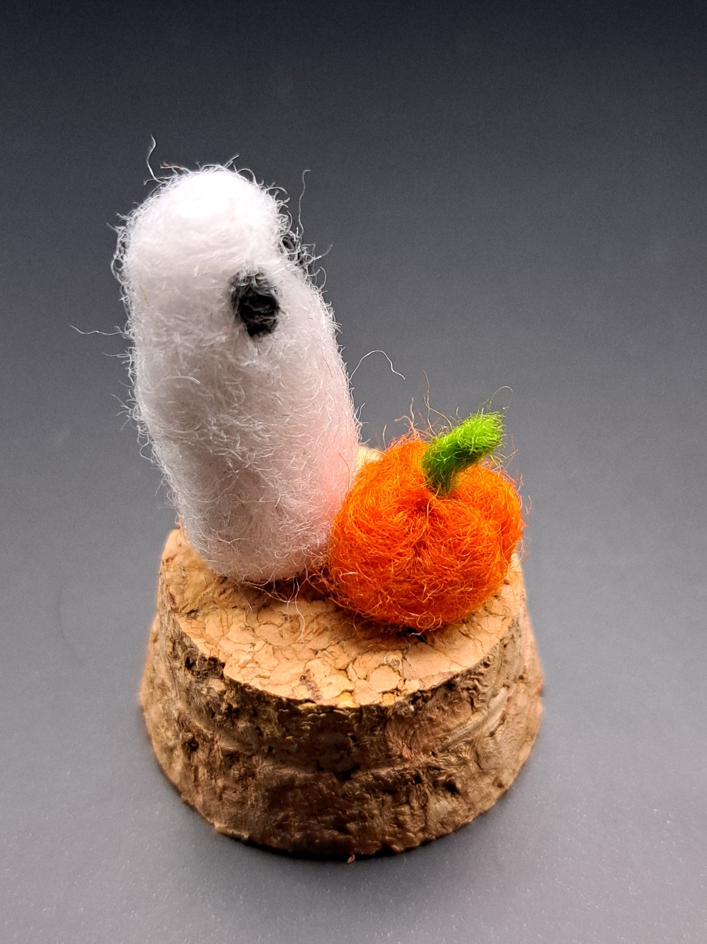 'You're my favorite pumpkin' - Needle felted ghost with pumpkin in bell jar.
