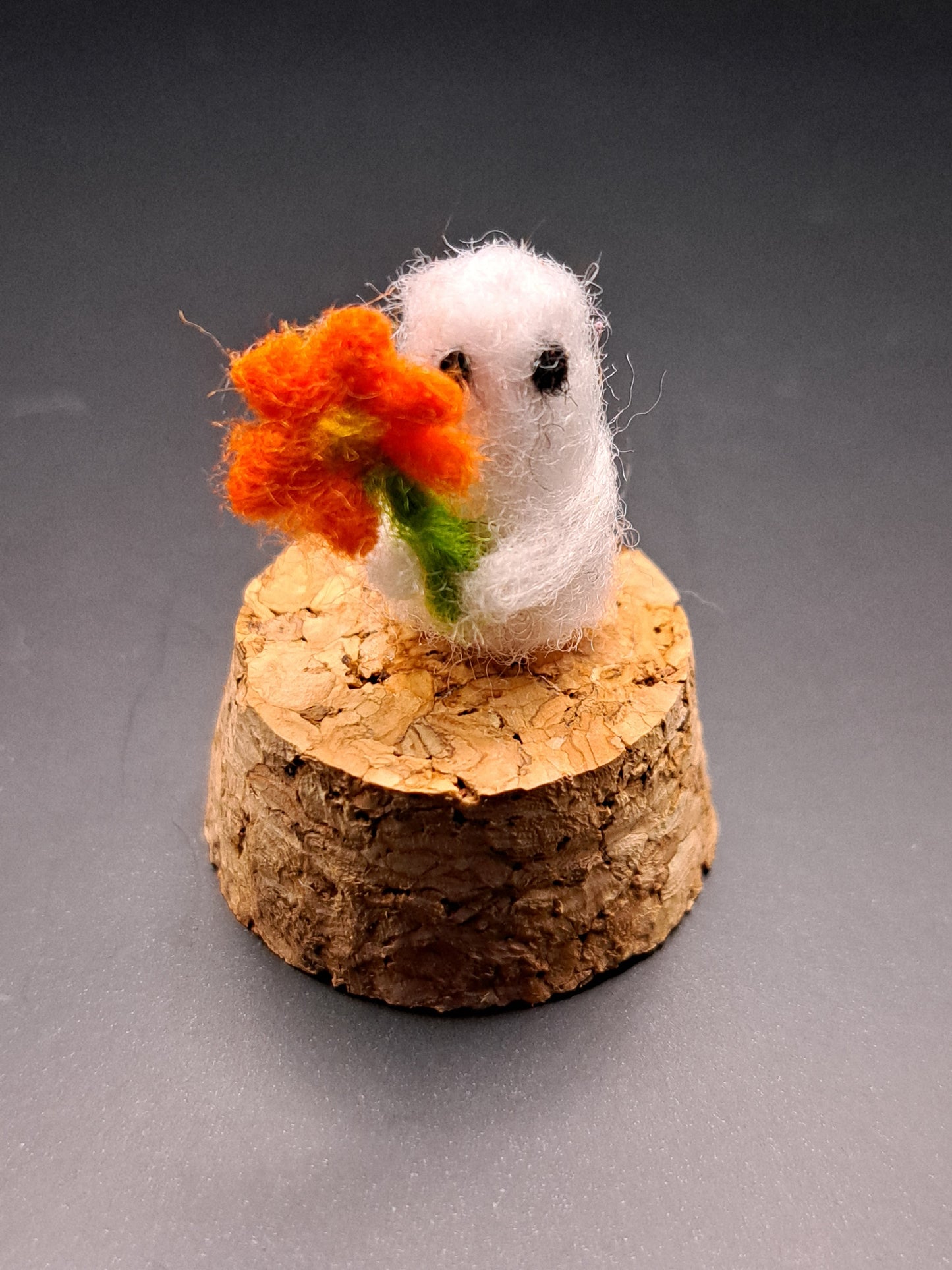 'Pretty Flower' Needle felted ghost holding flower in bell jar
