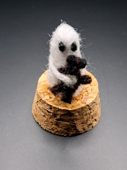 'Bear Hugs' Needle felted ghost with teddy bear in bell jar