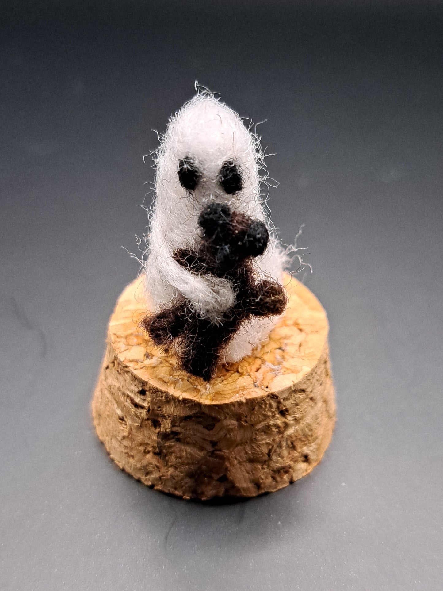 'Bear Hugs' Needle felted ghost with teddy bear in bell jar