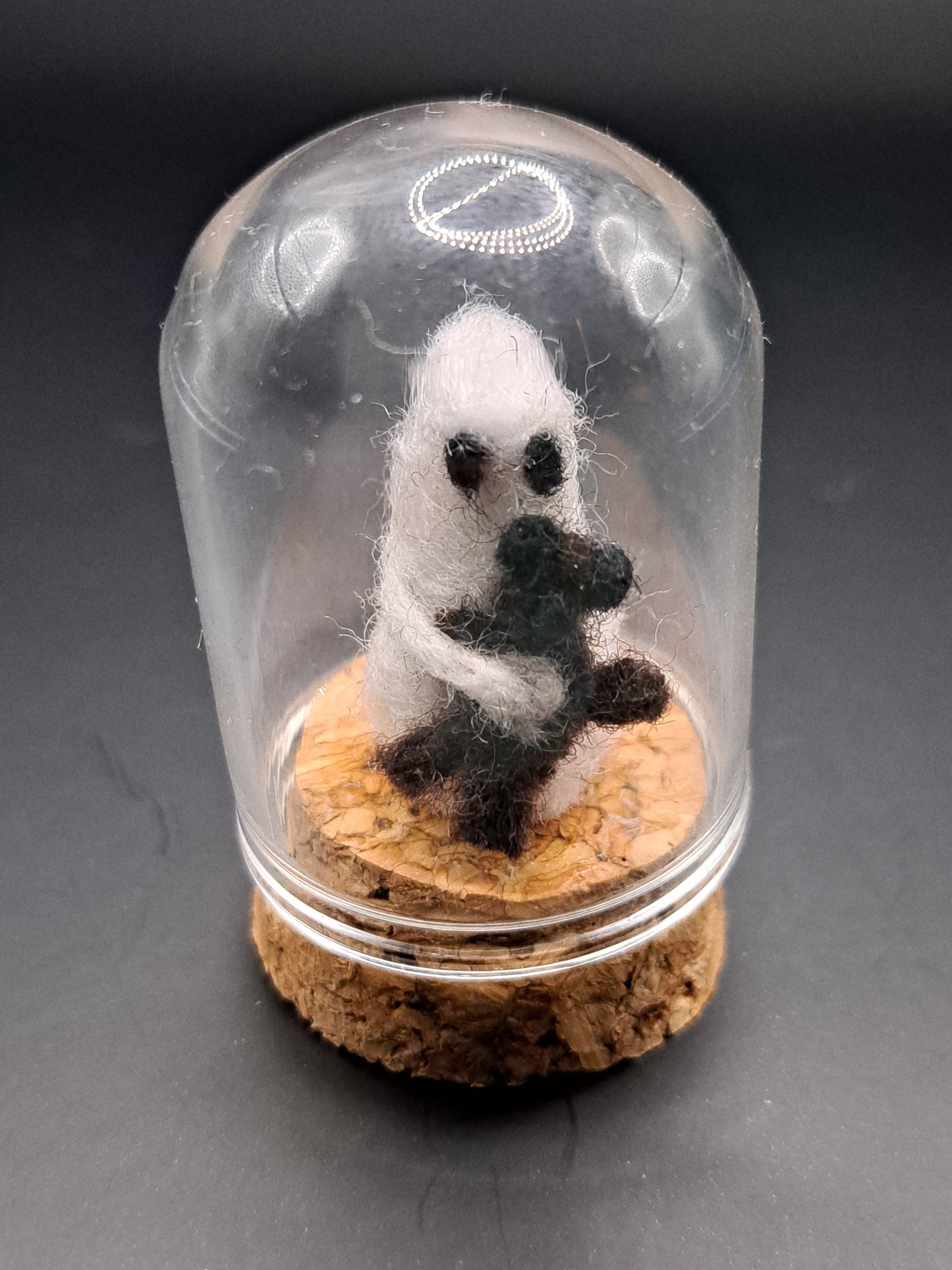 'Bear Hugs' Needle felted ghost with teddy bear in bell jar