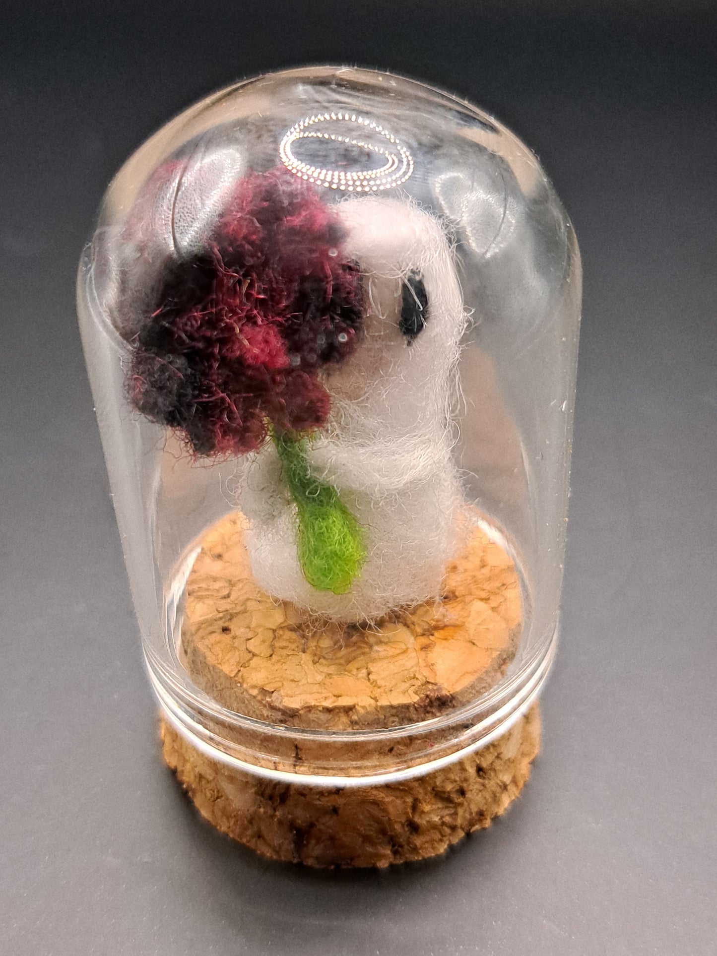 'Pretty Flower' Needle felted ghost holding flower in bell jar