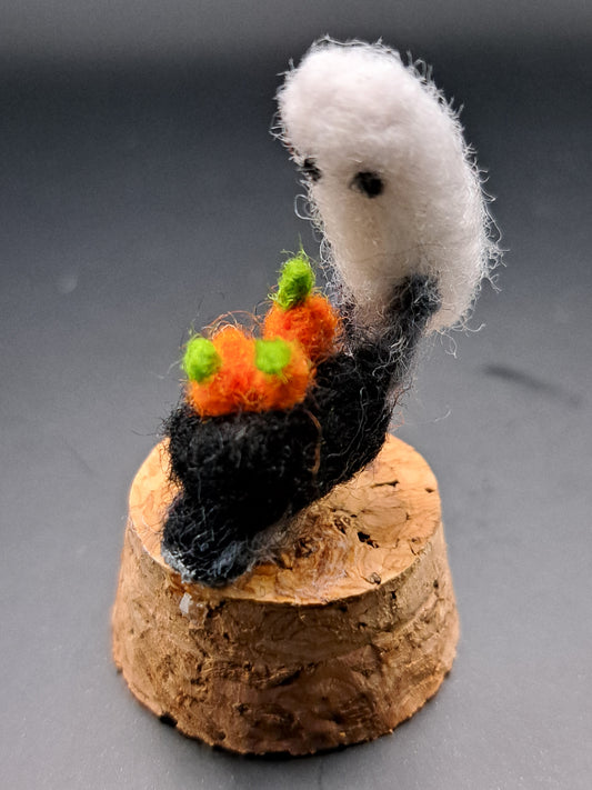'I pick you' - Needle felted ghost with wheelbarrow in bell jar