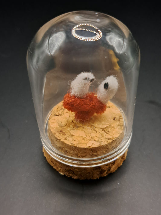 'Seesaw Margery Daw'- Needle felted ghosts on seesaw in bell jar