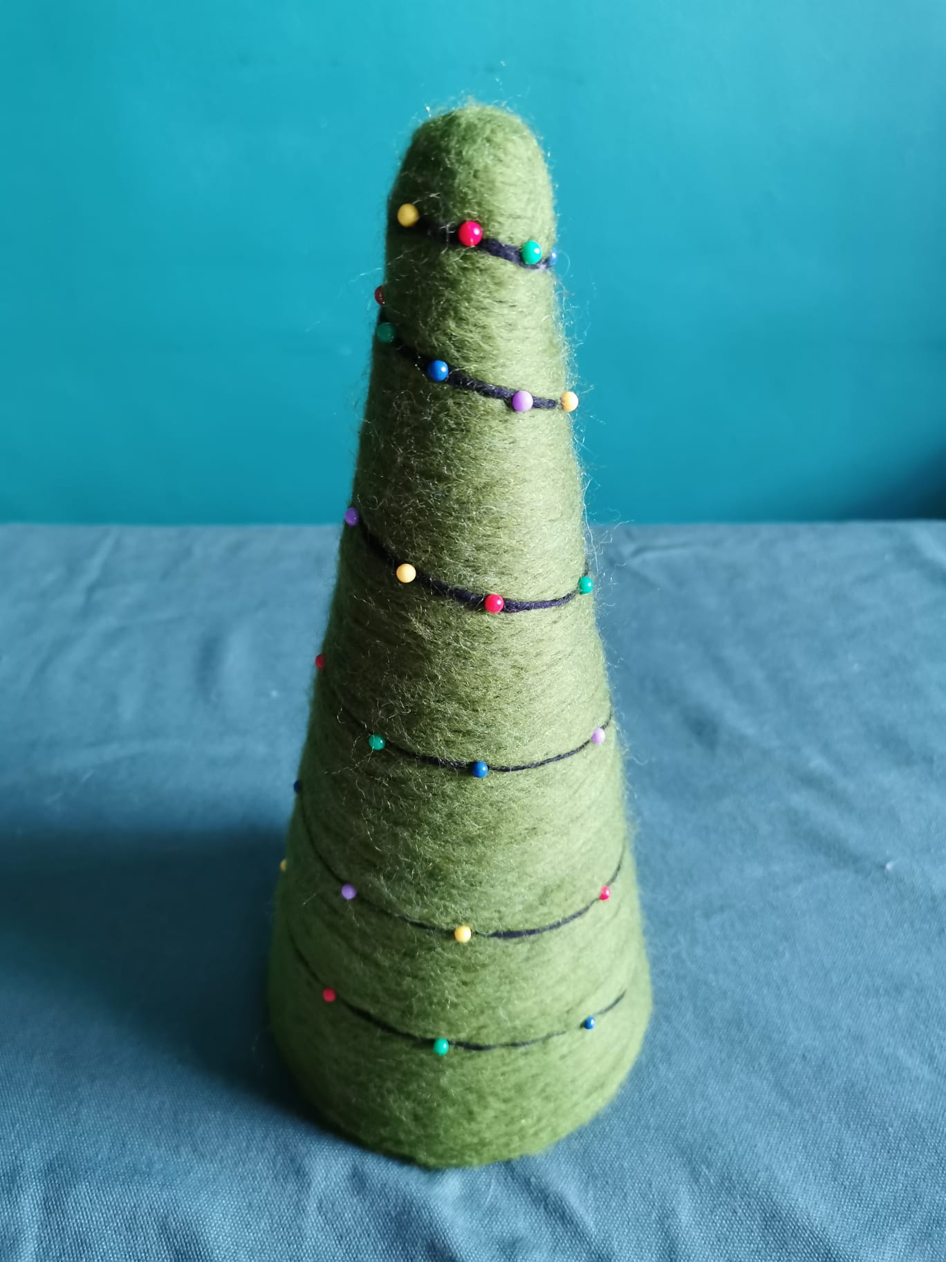 Needle felted Christmas tree pincushions