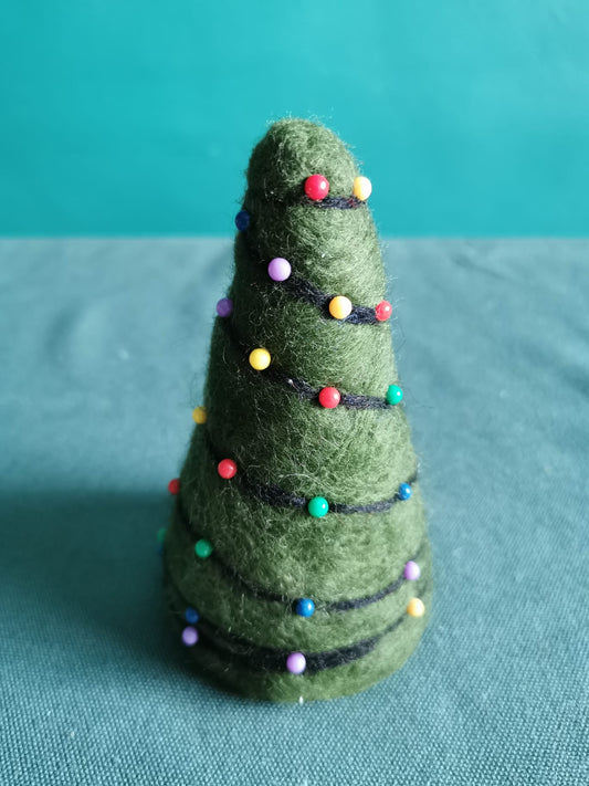 Needle felted Christmas tree pincushions