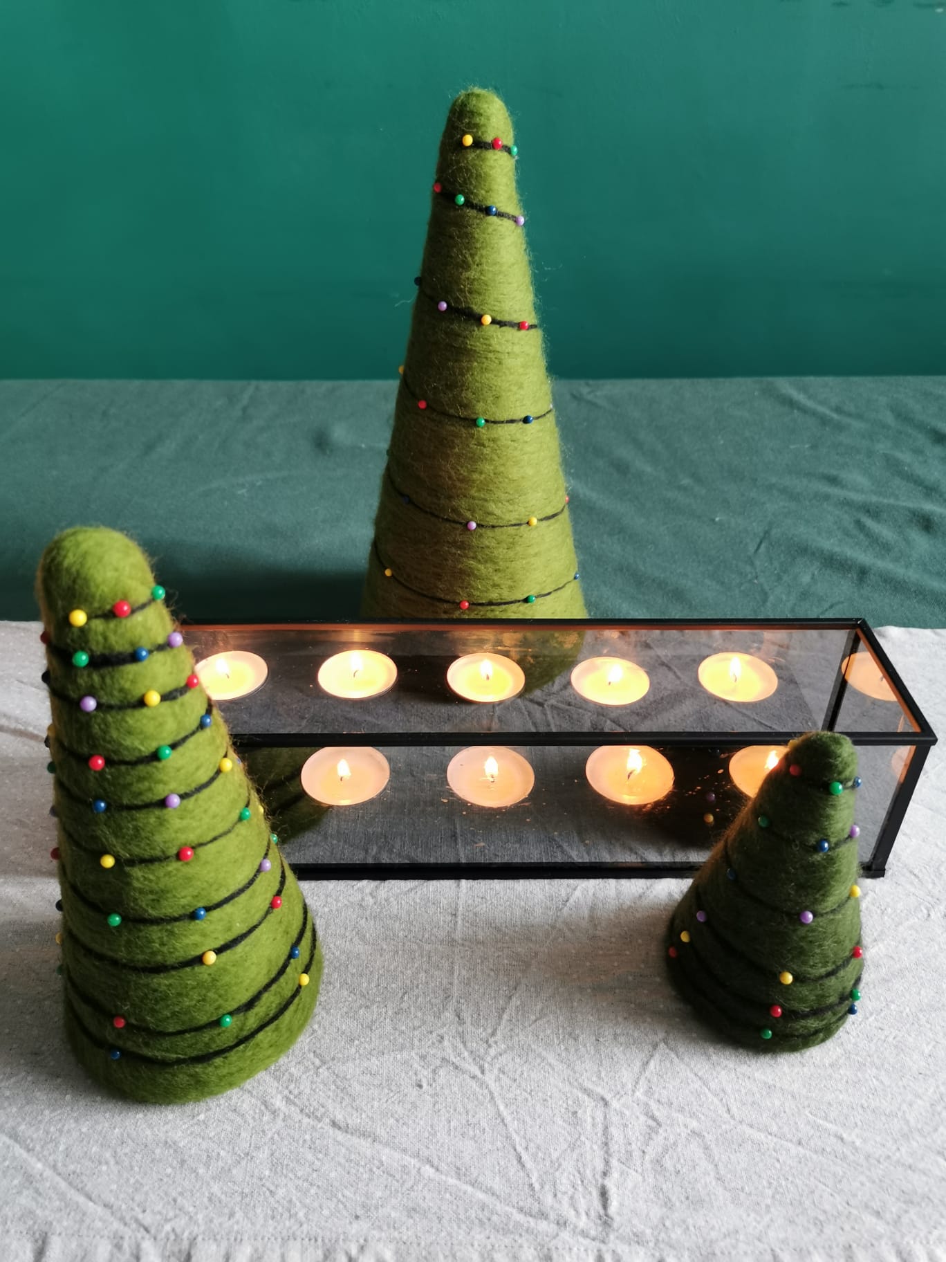 Needle felted Christmas tree pincushions